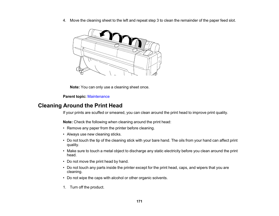 Cleaning around the print head | Epson SureColor P20000 Standard Edition 64" Large-Format Inkjet Printer User Manual | Page 171 / 232