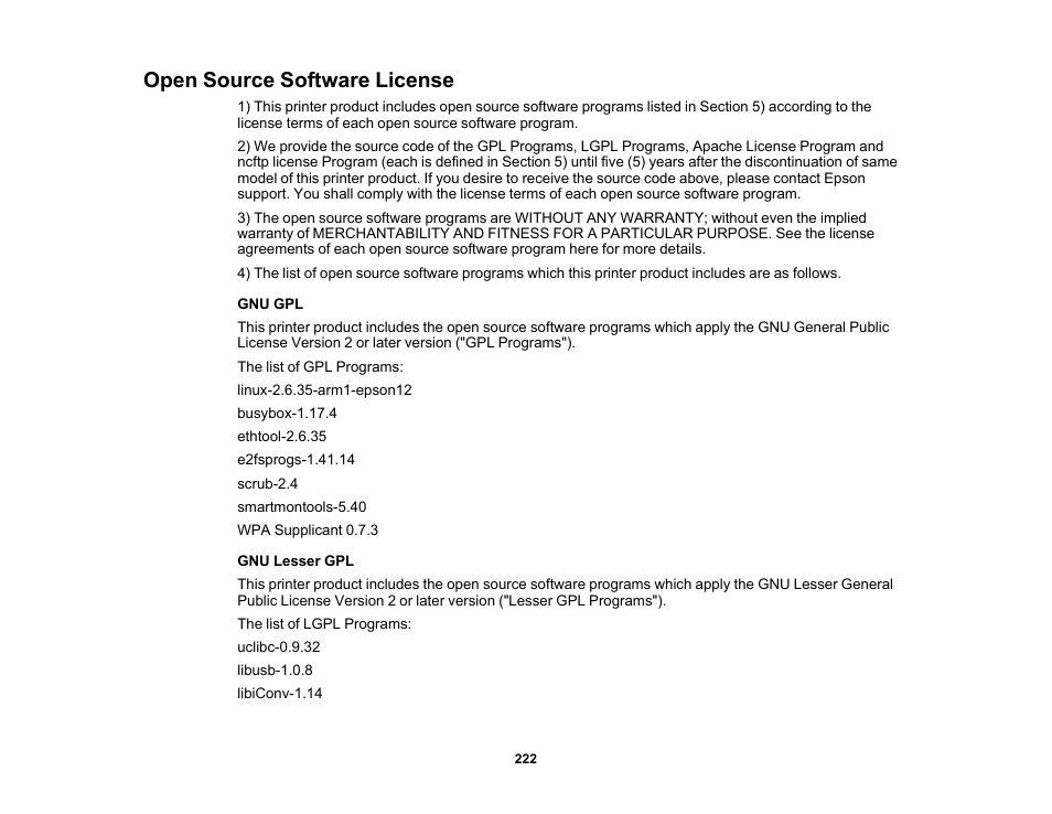 Open source software license | Epson SureColor P20000 Standard Edition 64" Large-Format Inkjet Printer User Manual | Page 222 / 232