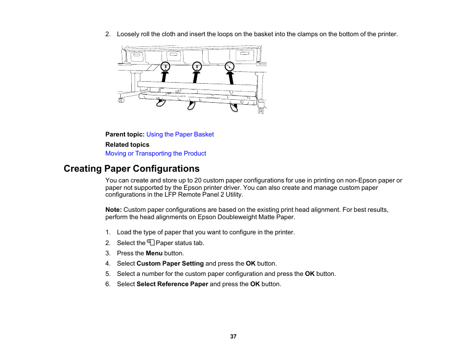 Creating paper configurations | Epson SureColor P20000 Standard Edition 64" Large-Format Inkjet Printer User Manual | Page 37 / 232