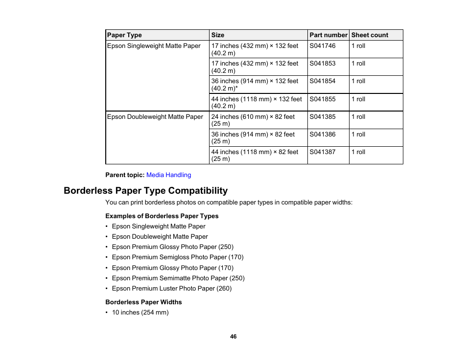 Borderless paper type compatibility | Epson SureColor P20000 Standard Edition 64" Large-Format Inkjet Printer User Manual | Page 46 / 232