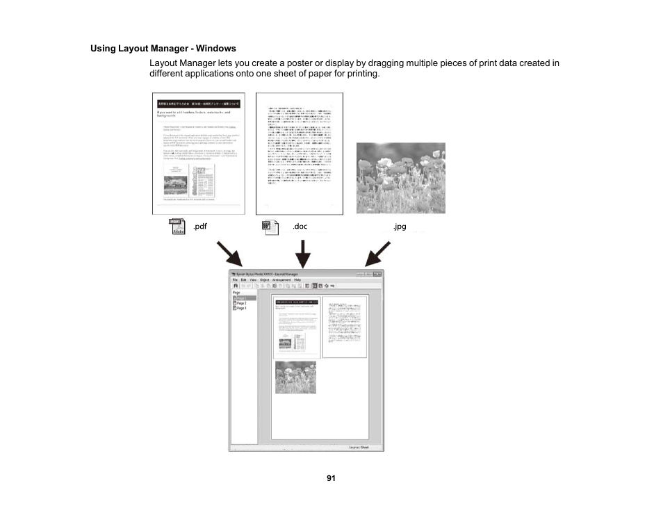 Using layout manager - windows | Epson SureColor P20000 Standard Edition 64" Large-Format Inkjet Printer User Manual | Page 91 / 232