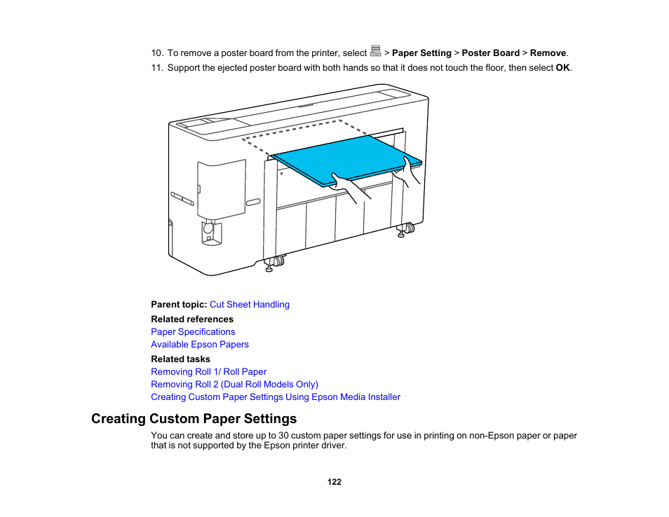 Creating custom paper settings | Epson SureColor P8570DL 44" Wide-Format Dual Roll Printer with High-Capacity 1.6L Ink Pack System User Manual | Page 122 / 462