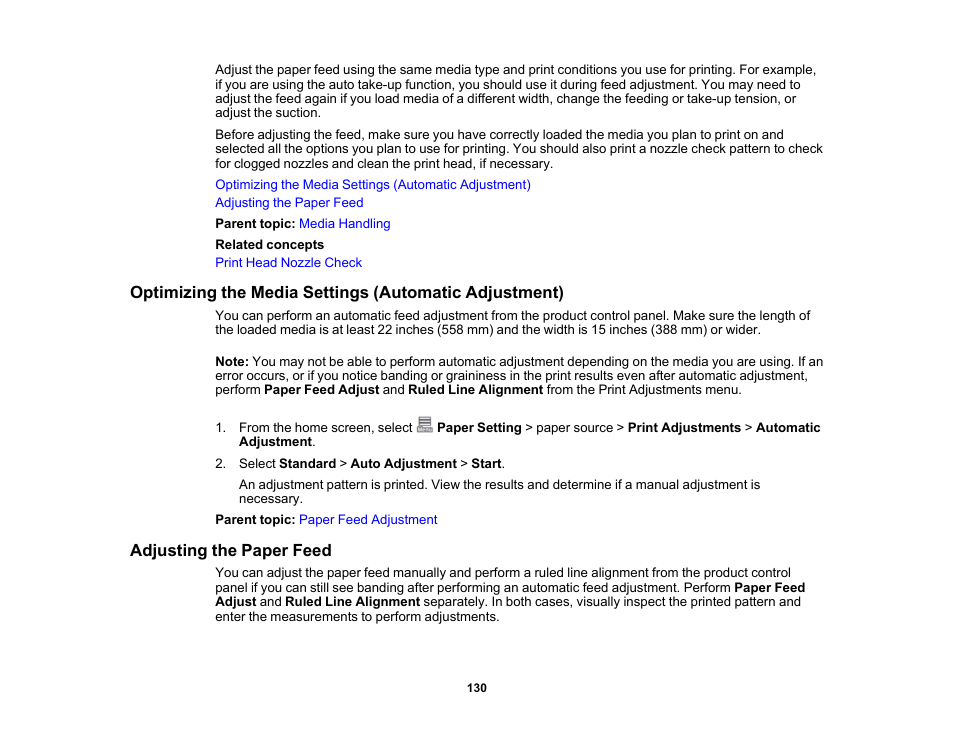 Adjusting the paper feed | Epson SureColor P8570DL 44" Wide-Format Dual Roll Printer with High-Capacity 1.6L Ink Pack System User Manual | Page 130 / 462