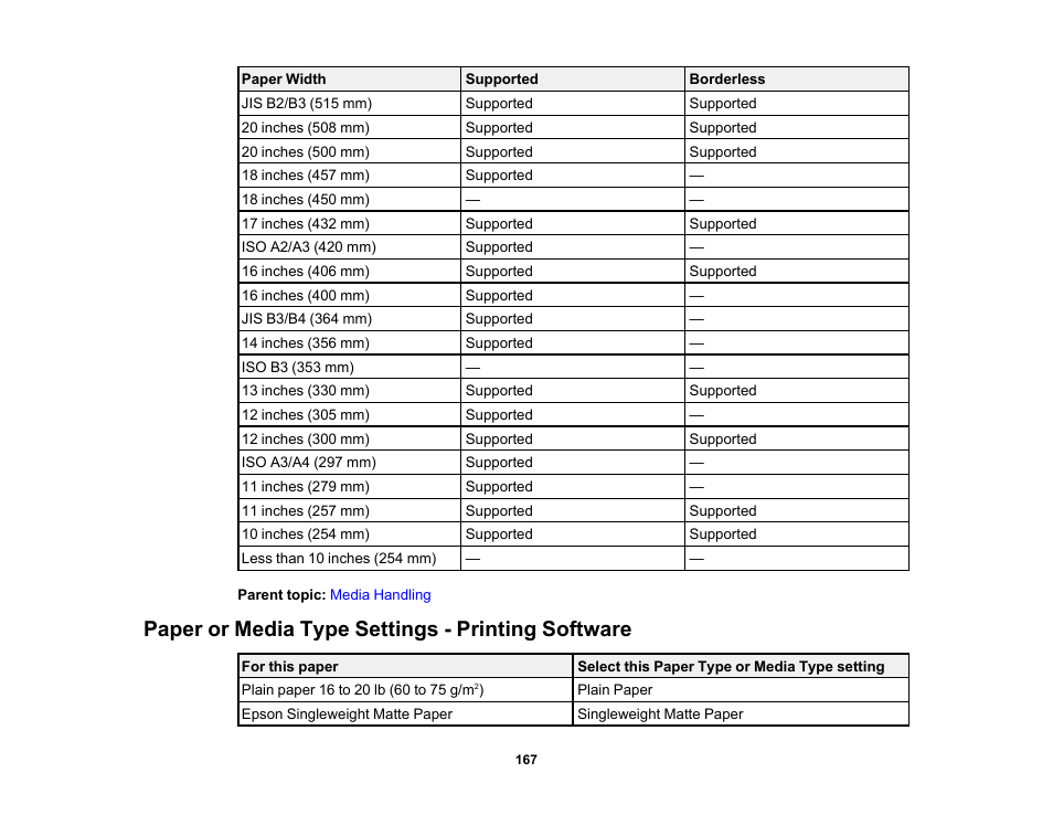 Paper or media type settings - printing software | Epson SureColor P8570DL 44" Wide-Format Dual Roll Printer with High-Capacity 1.6L Ink Pack System User Manual | Page 167 / 462