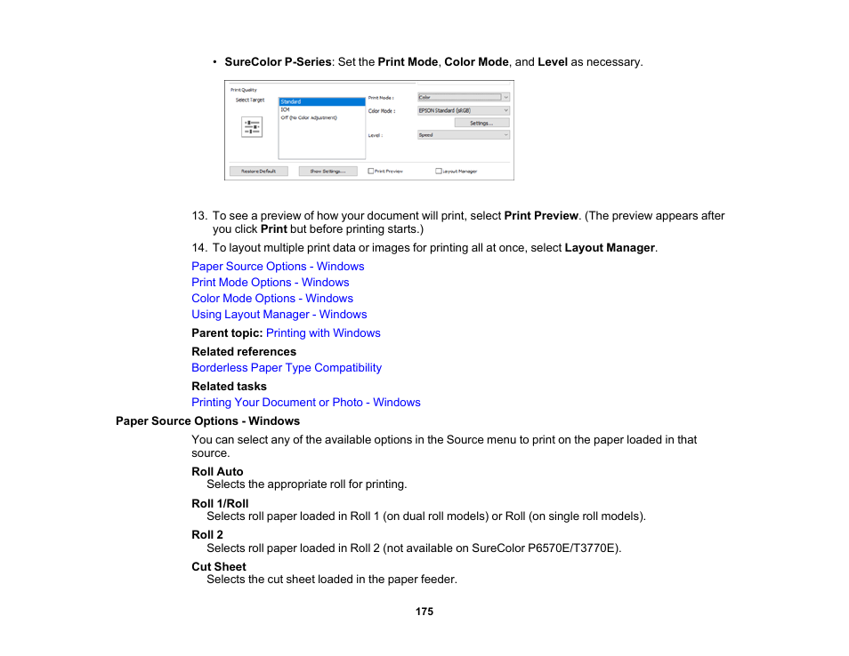 Paper source options - windows | Epson SureColor P8570DL 44" Wide-Format Dual Roll Printer with High-Capacity 1.6L Ink Pack System User Manual | Page 175 / 462
