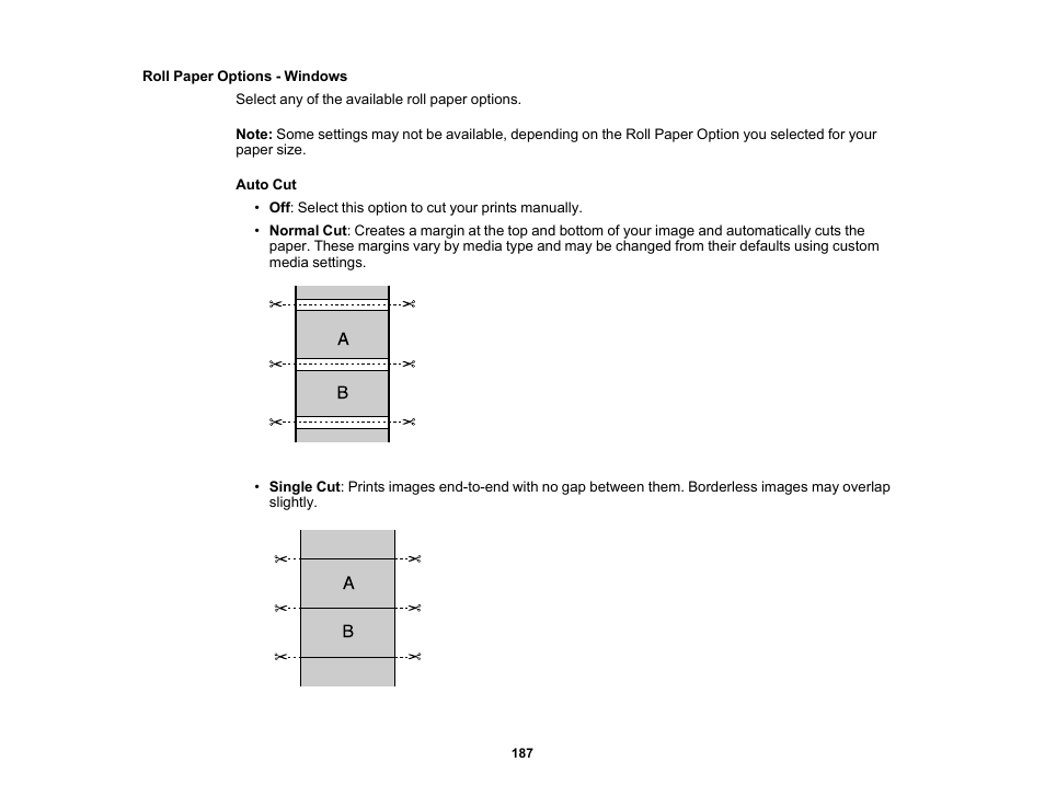 Roll paper options - windows | Epson SureColor P8570DL 44" Wide-Format Dual Roll Printer with High-Capacity 1.6L Ink Pack System User Manual | Page 187 / 462