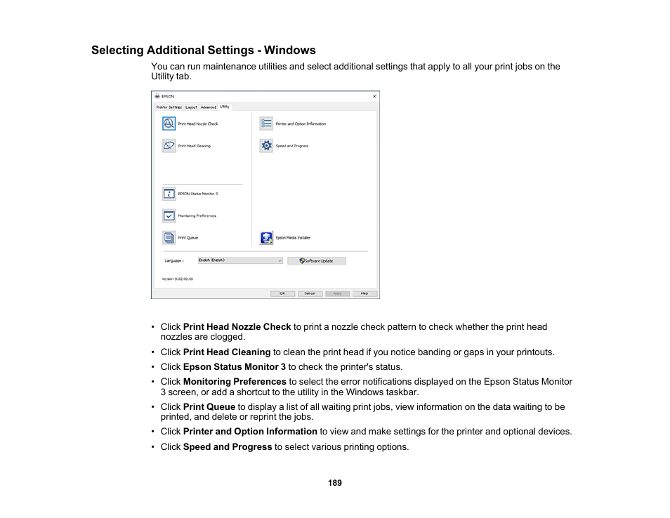 Selecting additional settings - windows | Epson SureColor P8570DL 44" Wide-Format Dual Roll Printer with High-Capacity 1.6L Ink Pack System User Manual | Page 189 / 462