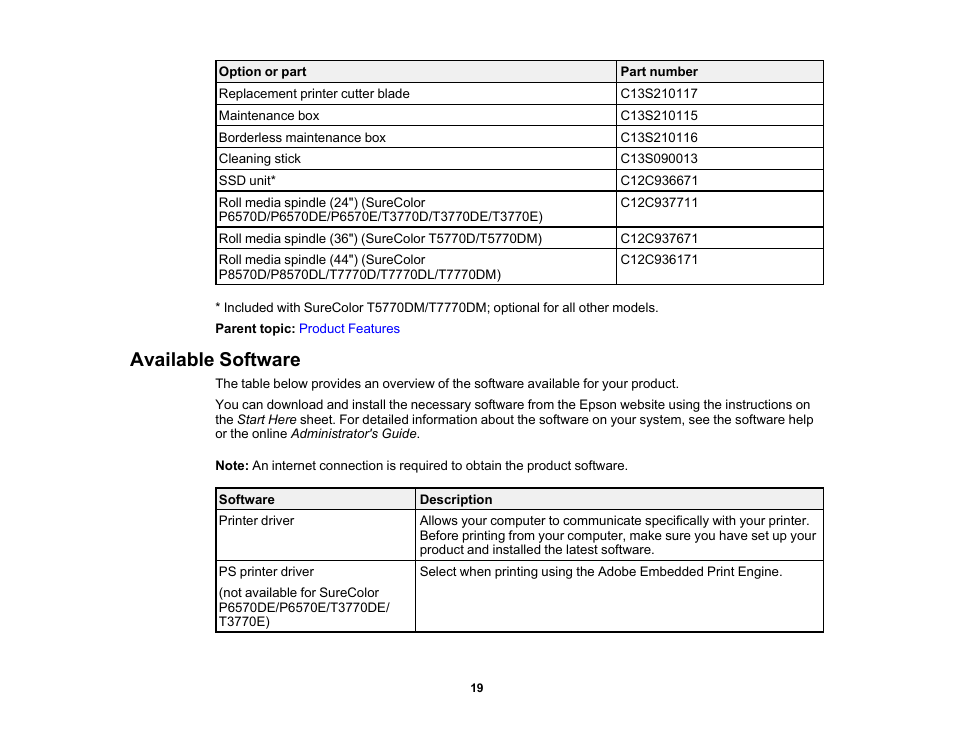 Available software | Epson SureColor P8570DL 44" Wide-Format Dual Roll Printer with High-Capacity 1.6L Ink Pack System User Manual | Page 19 / 462