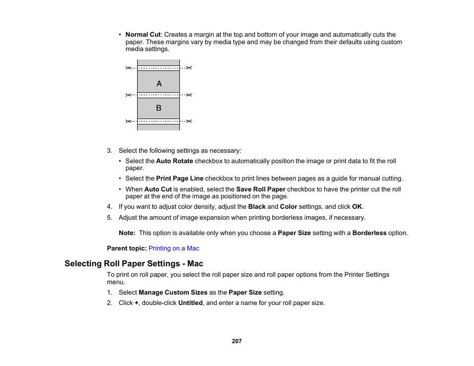Selecting roll paper settings - mac | Epson SureColor P8570DL 44" Wide-Format Dual Roll Printer with High-Capacity 1.6L Ink Pack System User Manual | Page 207 / 462