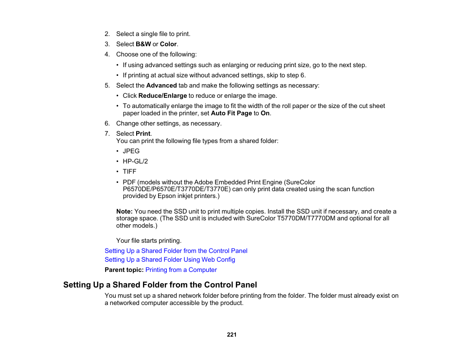 Setting up a shared folder from the control panel | Epson SureColor P8570DL 44" Wide-Format Dual Roll Printer with High-Capacity 1.6L Ink Pack System User Manual | Page 221 / 462