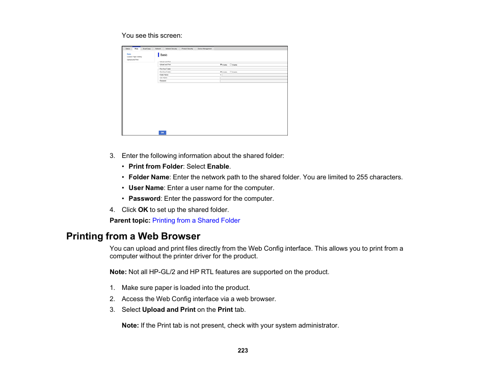 Printing from a web browser | Epson SureColor P8570DL 44" Wide-Format Dual Roll Printer with High-Capacity 1.6L Ink Pack System User Manual | Page 223 / 462