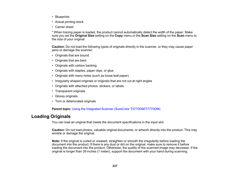 Loading originals | Epson SureColor P8570DL 44" Wide-Format Dual Roll Printer with High-Capacity 1.6L Ink Pack System User Manual | Page 237 / 462