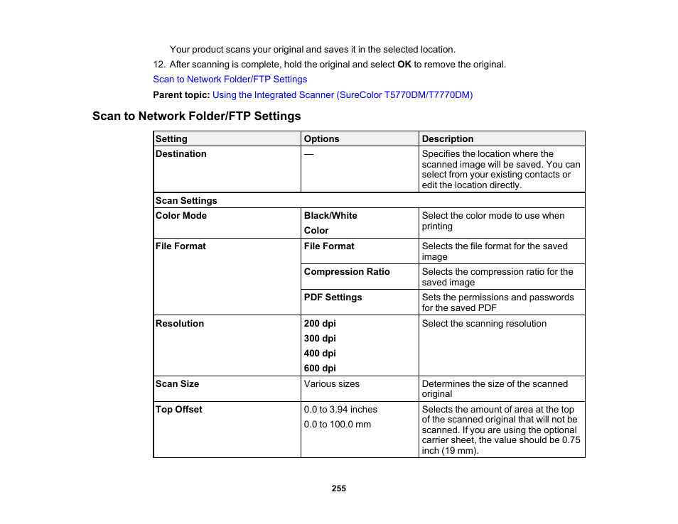 Scan to network folder/ftp settings | Epson SureColor P8570DL 44" Wide-Format Dual Roll Printer with High-Capacity 1.6L Ink Pack System User Manual | Page 255 / 462