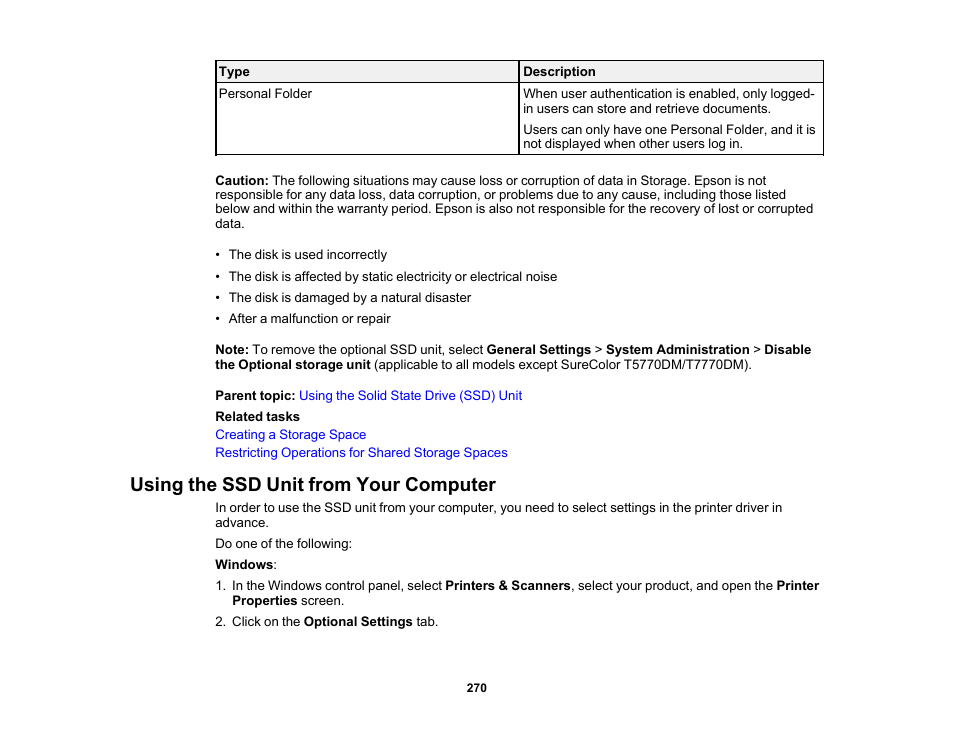 Using the ssd unit from your computer | Epson SureColor P8570DL 44" Wide-Format Dual Roll Printer with High-Capacity 1.6L Ink Pack System User Manual | Page 270 / 462