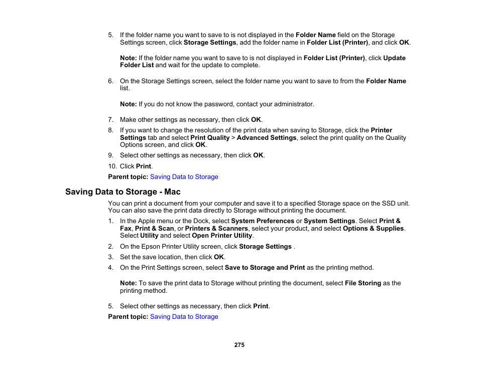 Saving data to storage - mac | Epson SureColor P8570DL 44" Wide-Format Dual Roll Printer with High-Capacity 1.6L Ink Pack System User Manual | Page 275 / 462