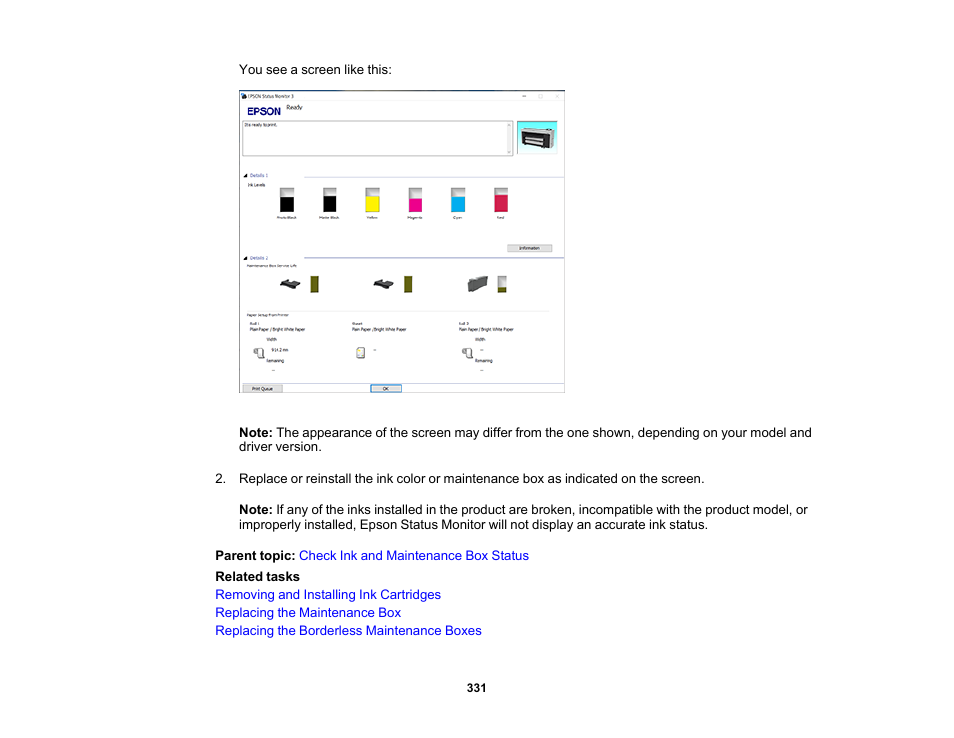 Epson SureColor P8570DL 44" Wide-Format Dual Roll Printer with High-Capacity 1.6L Ink Pack System User Manual | Page 331 / 462
