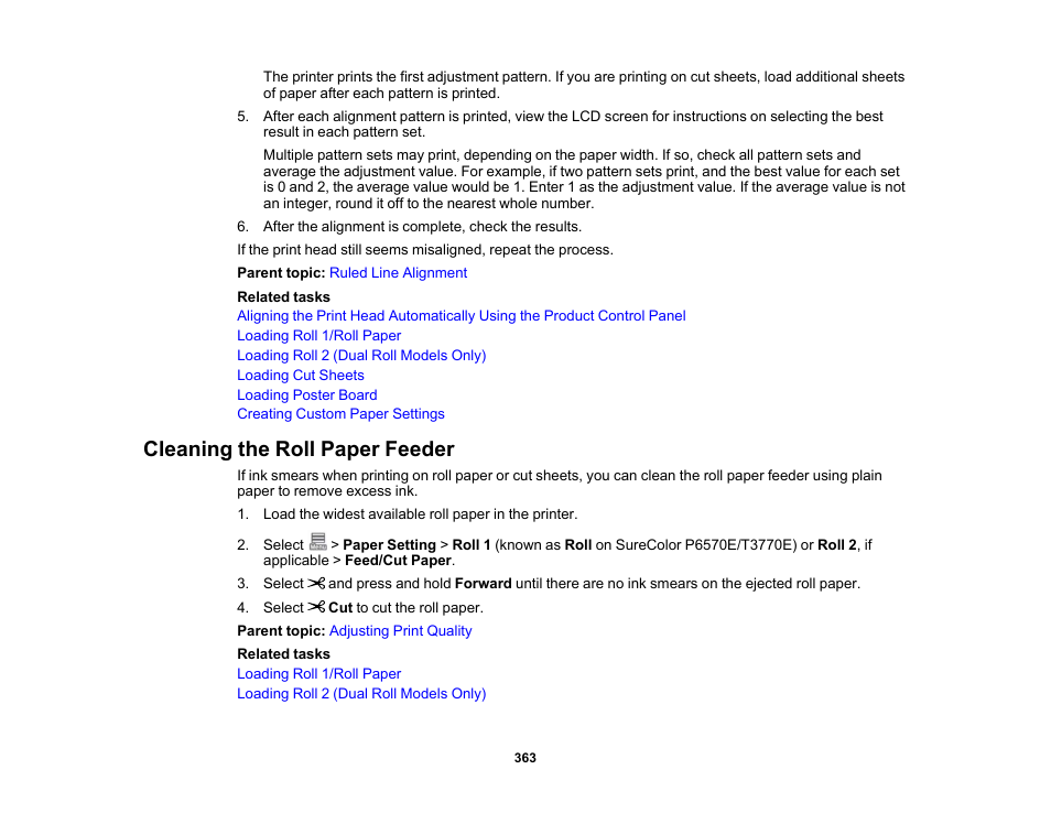 Cleaning the roll paper feeder | Epson SureColor P8570DL 44" Wide-Format Dual Roll Printer with High-Capacity 1.6L Ink Pack System User Manual | Page 363 / 462