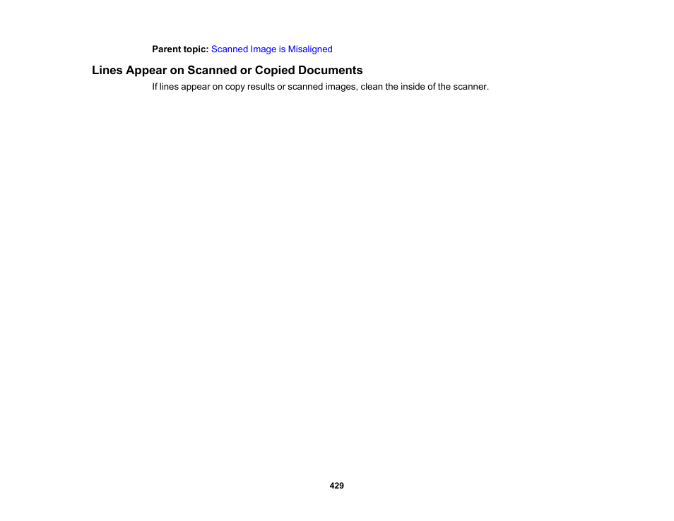 Lines appear on scanned or copied documents | Epson SureColor P8570DL 44" Wide-Format Dual Roll Printer with High-Capacity 1.6L Ink Pack System User Manual | Page 429 / 462