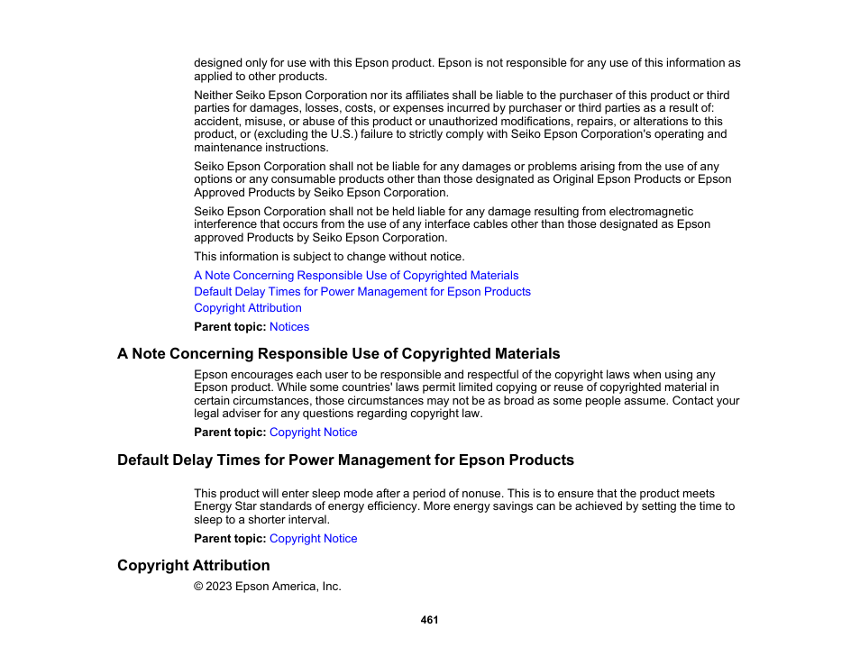 Copyright attribution | Epson SureColor P8570DL 44" Wide-Format Dual Roll Printer with High-Capacity 1.6L Ink Pack System User Manual | Page 461 / 462