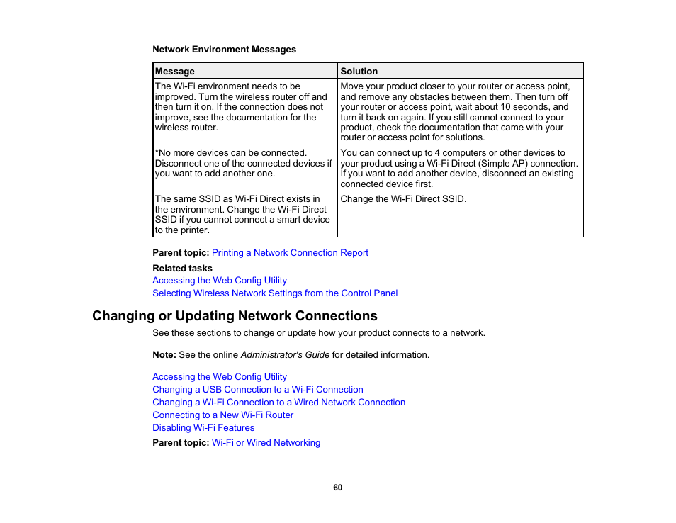 Changing or updating network connections | Epson SureColor P8570DL 44" Wide-Format Dual Roll Printer with High-Capacity 1.6L Ink Pack System User Manual | Page 60 / 462