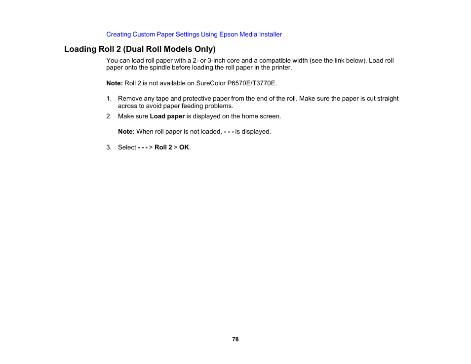 Loading roll 2 (dual roll models only) | Epson SureColor P8570DL 44" Wide-Format Dual Roll Printer with High-Capacity 1.6L Ink Pack System User Manual | Page 78 / 462