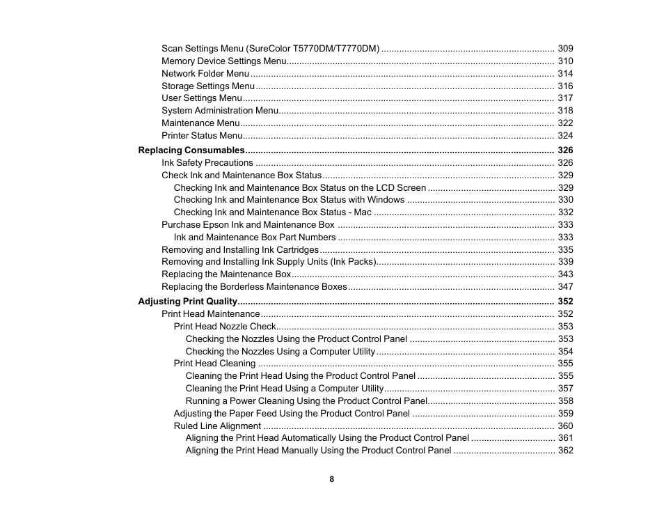 Epson SureColor P8570DL 44" Wide-Format Dual Roll Printer with High-Capacity 1.6L Ink Pack System User Manual | Page 8 / 462