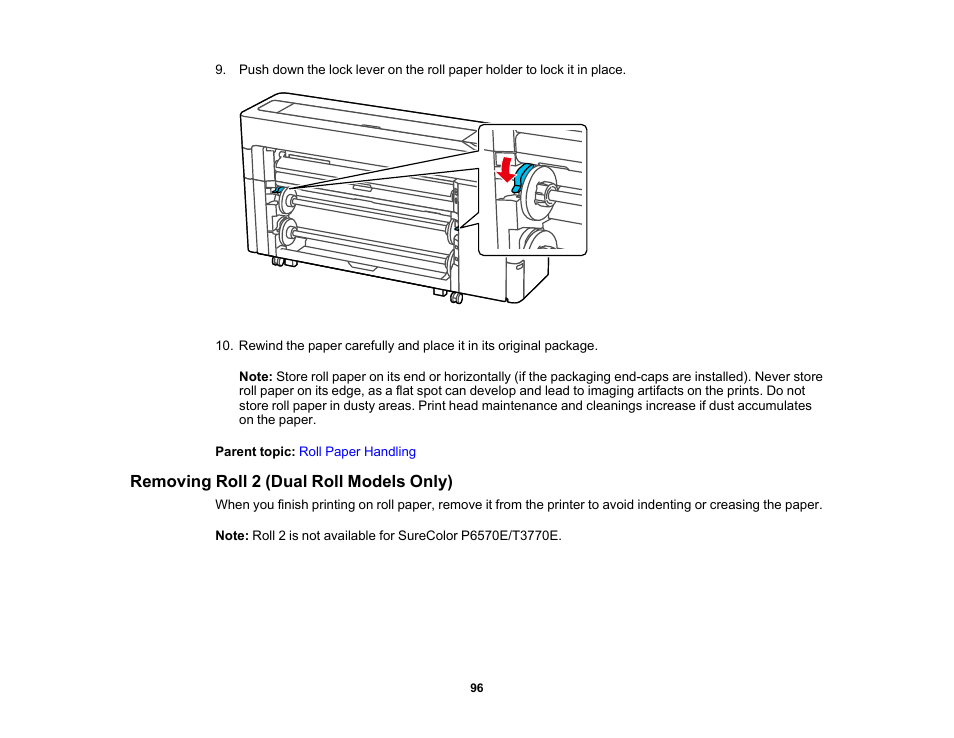 Removing roll 2 (dual roll models only) | Epson SureColor P8570DL 44" Wide-Format Dual Roll Printer with High-Capacity 1.6L Ink Pack System User Manual | Page 96 / 462