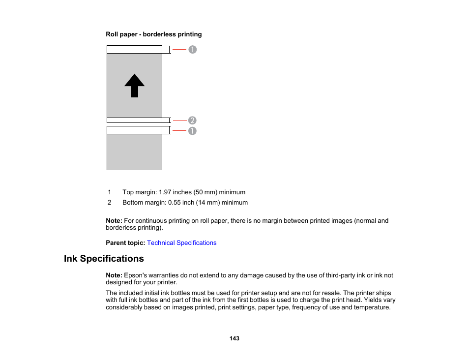 Ink specifications | Epson SureColor P900 17" Photo Printer User Manual | Page 143 / 158