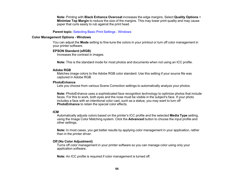 Color management options - windows | Epson SureColor P900 17" Photo Printer User Manual | Page 64 / 158