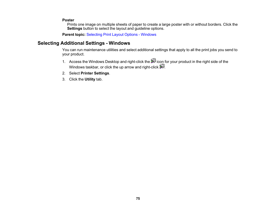 Selecting additional settings - windows | Epson SureColor P900 17" Photo Printer User Manual | Page 75 / 158