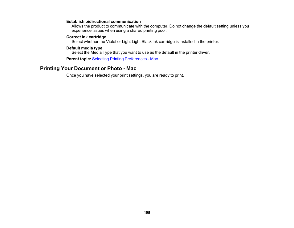 Printing your document or photo - mac | Epson SureColor P5000 Commercial Edition 17" Wide-Format Inkjet Printer User Manual | Page 105 / 198