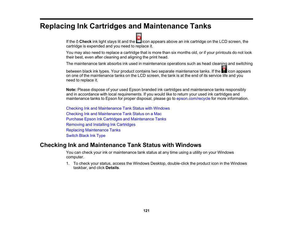 Replacing ink cartridges and maintenance tanks | Epson SureColor P5000 Commercial Edition 17" Wide-Format Inkjet Printer User Manual | Page 121 / 198