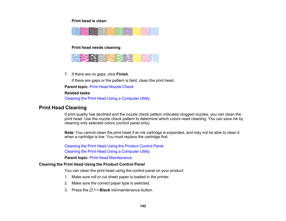 Print head cleaning | Epson SureColor P5000 Commercial Edition 17" Wide-Format Inkjet Printer User Manual | Page 142 / 198