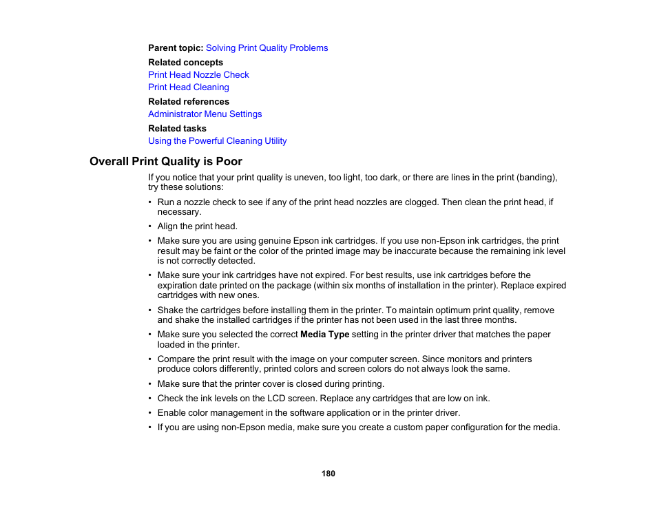 Overall print quality is poor | Epson SureColor P5000 Commercial Edition 17" Wide-Format Inkjet Printer User Manual | Page 180 / 198