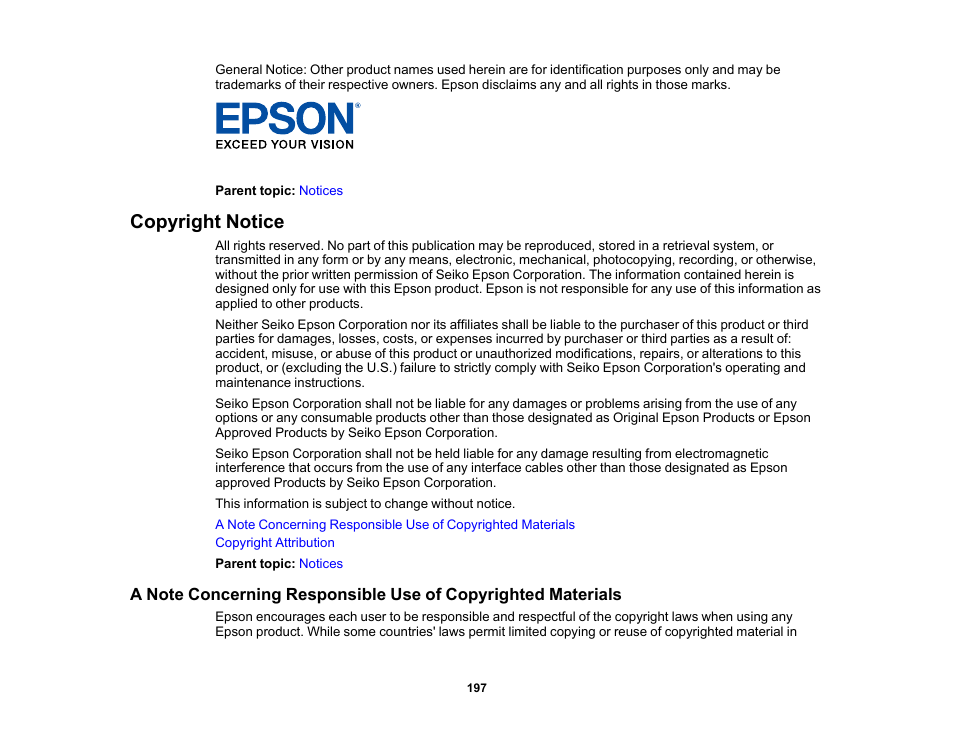 Copyright notice | Epson SureColor P5000 Commercial Edition 17" Wide-Format Inkjet Printer User Manual | Page 197 / 198