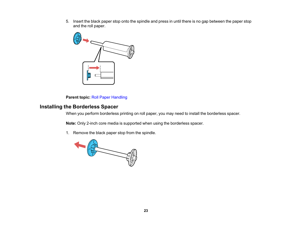 Installing the borderless spacer | Epson SureColor P5000 Commercial Edition 17" Wide-Format Inkjet Printer User Manual | Page 23 / 198