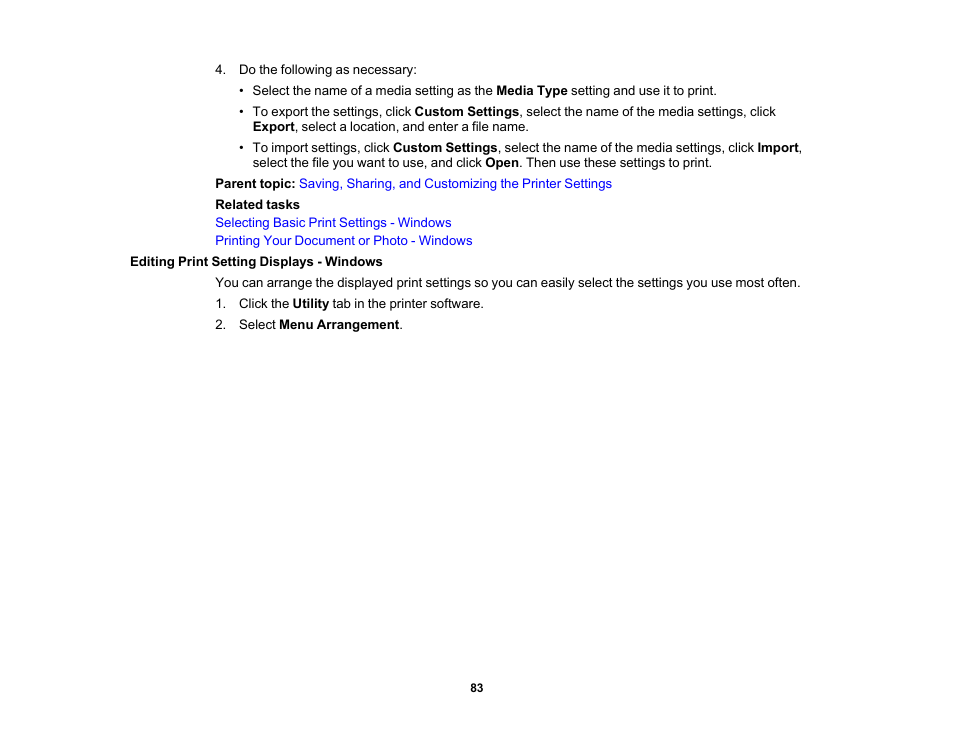 Editing print setting displays - windows | Epson SureColor P5000 Commercial Edition 17" Wide-Format Inkjet Printer User Manual | Page 83 / 198