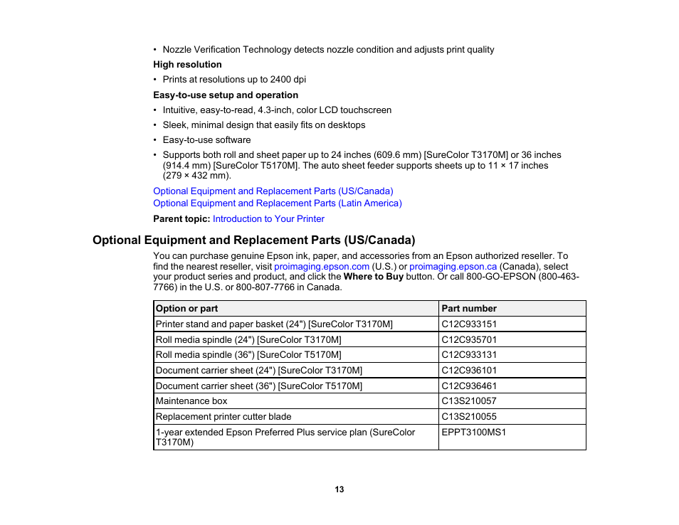 Epson SureColor T3170M 24" Wireless Printer, Scanner & Copier User Manual | Page 13 / 274