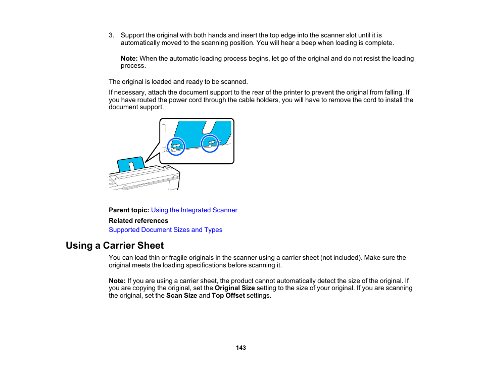 Using a carrier sheet | Epson SureColor T3170M 24" Wireless Printer, Scanner & Copier User Manual | Page 143 / 274