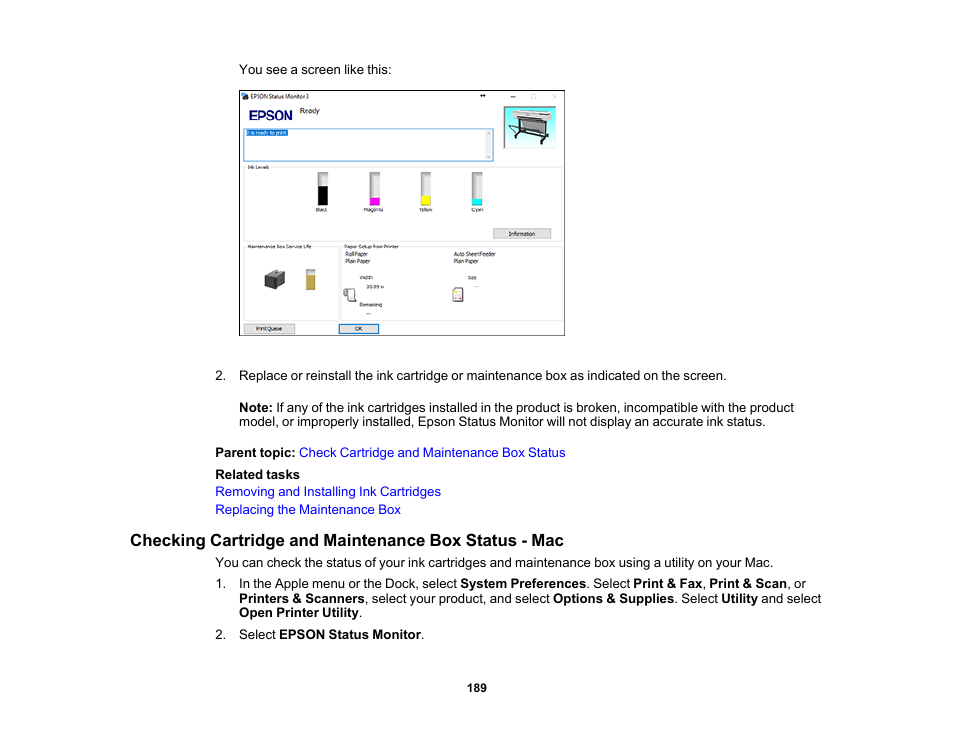 Epson SureColor T3170M 24" Wireless Printer, Scanner & Copier User Manual | Page 189 / 274