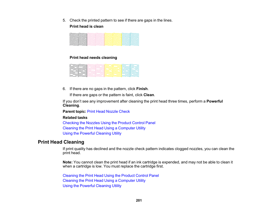 Print head cleaning | Epson SureColor T3170M 24" Wireless Printer, Scanner & Copier User Manual | Page 201 / 274