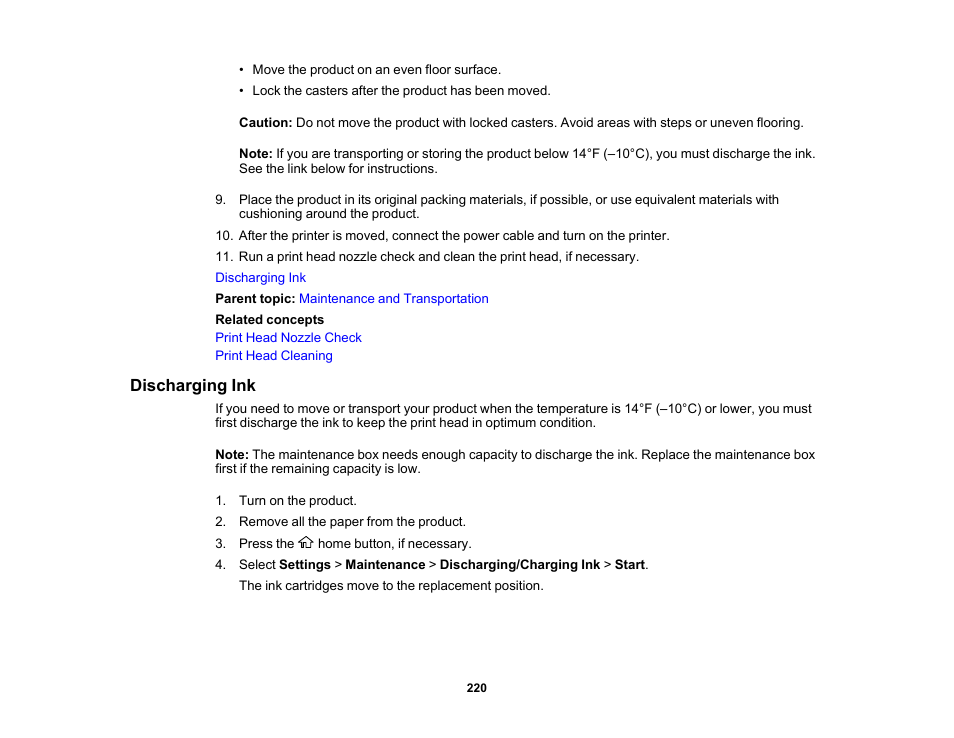 Discharging ink | Epson SureColor T3170M 24" Wireless Printer, Scanner & Copier User Manual | Page 220 / 274