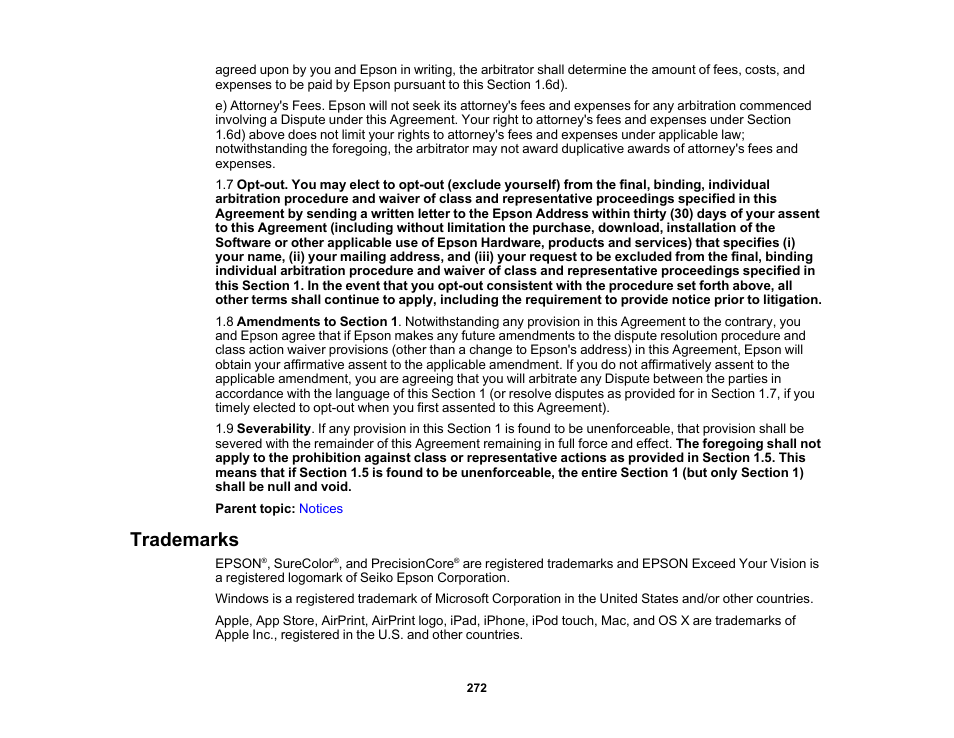 Trademarks | Epson SureColor T3170M 24" Wireless Printer, Scanner & Copier User Manual | Page 272 / 274