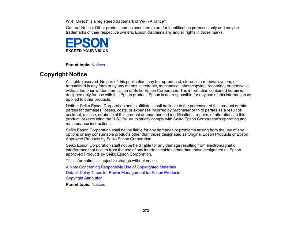 Copyright notice | Epson SureColor T3170M 24" Wireless Printer, Scanner & Copier User Manual | Page 273 / 274