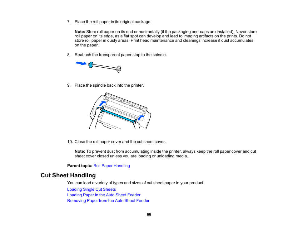 Cut sheet handling | Epson SureColor T3170M 24" Wireless Printer, Scanner & Copier User Manual | Page 66 / 274