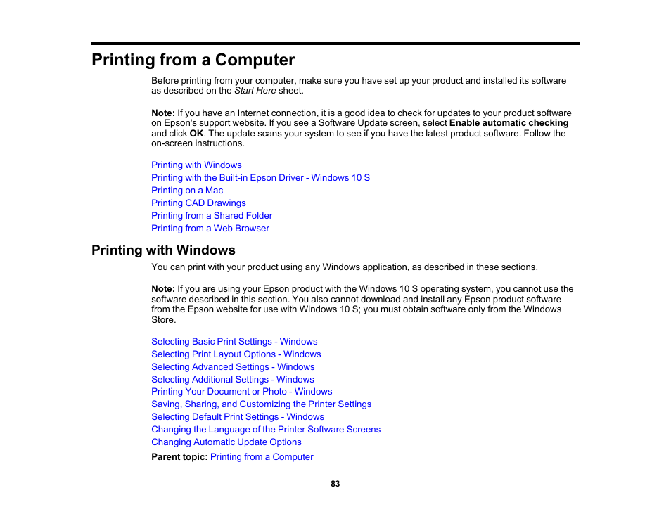 Printing from a computer, Printing with windows | Epson SureColor T3170M 24" Wireless Printer, Scanner & Copier User Manual | Page 83 / 274