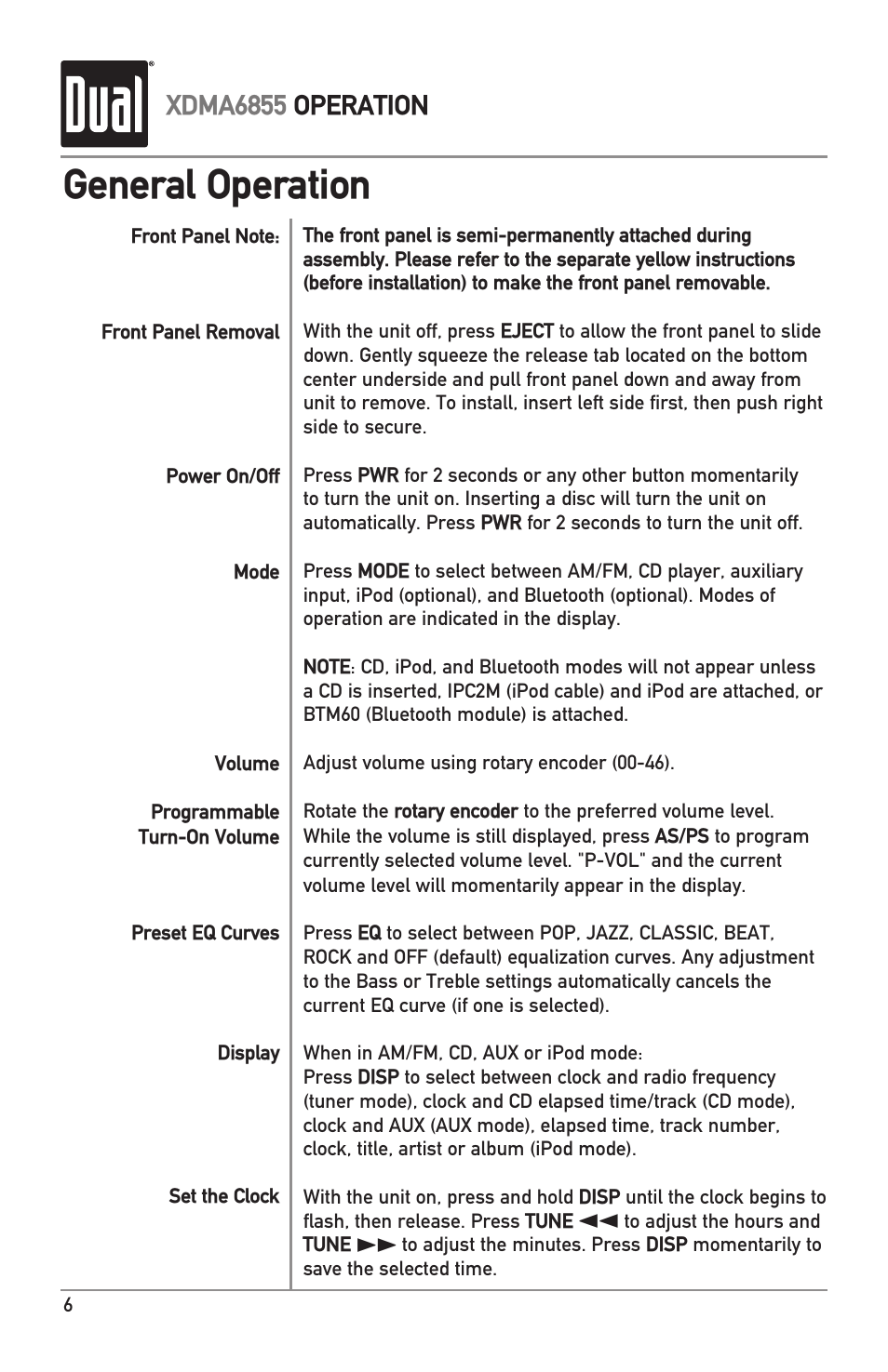 General operation, Xdma6855 operation | Dual XDMA6855 User Manual | Page 6 / 24