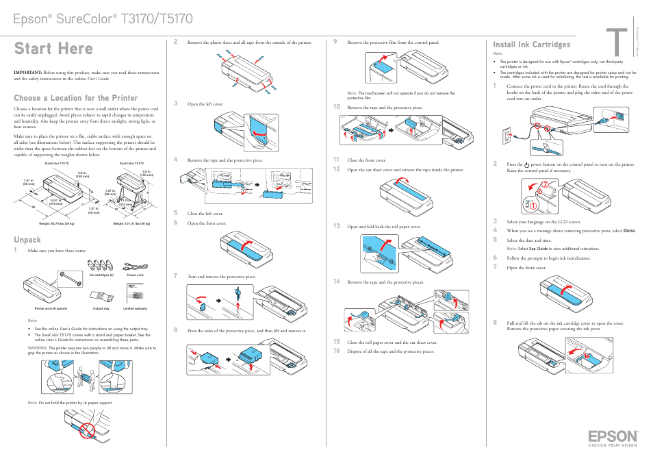 Epson Surecolor T3170 24" Wireless Inkjet Printer User Manual | 4 pages