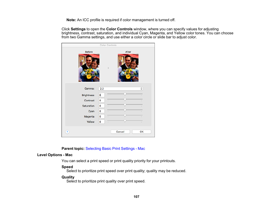 Level options - mac | Epson SureColor T3170x 24" Desktop Printer User Manual | Page 107 / 216