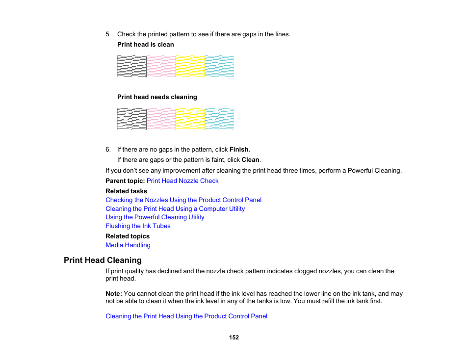 Print head cleaning | Epson SureColor T3170x 24" Desktop Printer User Manual | Page 152 / 216